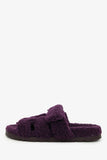 Hermes Purple Shearling Leather Chypre Sandals Size 36