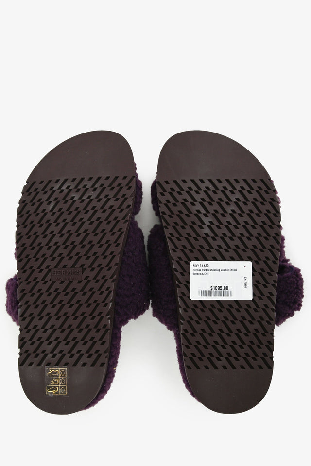 Hermes Purple Shearling Leather Chypre Sandals Size 36