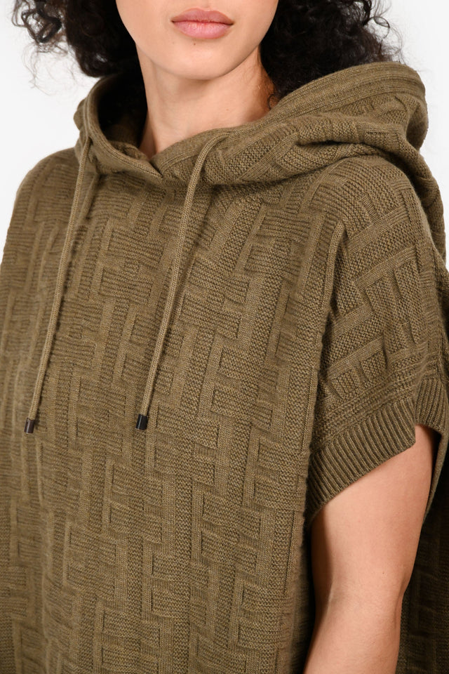 Hermes Taupe Wool Patterned Sleeveless Hoodie Size 38