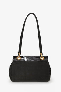 Christian Dior 1997 Vintage Dark Brown Patent/Nylon Cannage Shoulder Bag