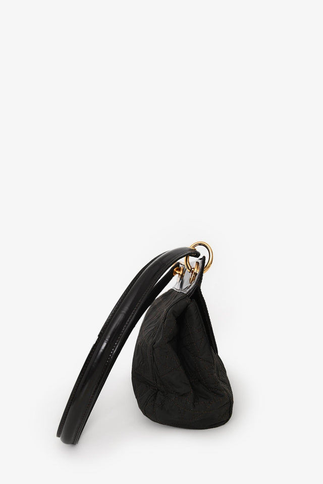 Christian Dior 1997 Vintage Dark Brown Patent/Nylon Cannage Shoulder Bag