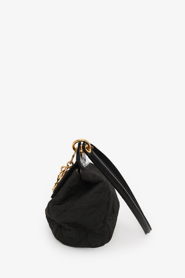 Christian Dior 1997 Vintage Dark Brown Patent/Nylon Cannage Shoulder Bag