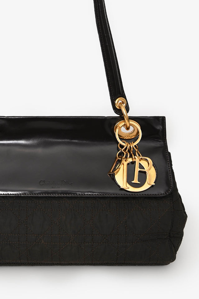 Christian Dior 1997 Vintage Dark Brown Patent/Nylon Cannage Shoulder Bag