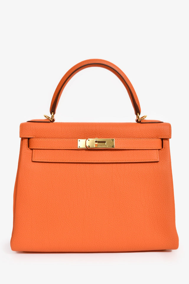 Hermes 2015 Orange Togo Leather Kelly 28 With Strap