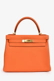 Hermes 2015 Orange Togo Leather Kelly 28 With Strap