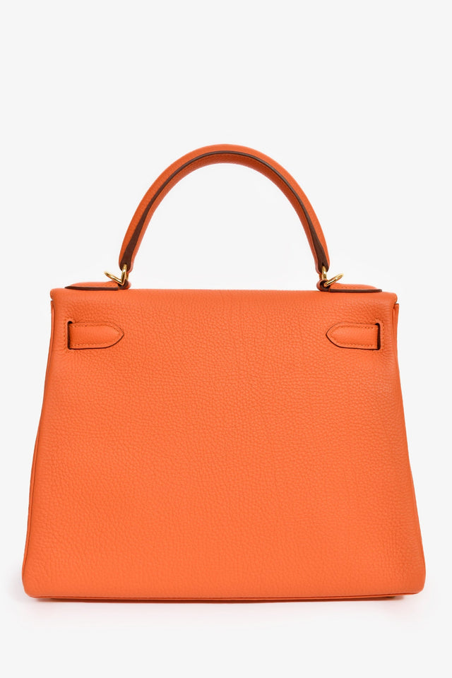 Hermes 2015 Orange Togo Leather Kelly 28 With Strap