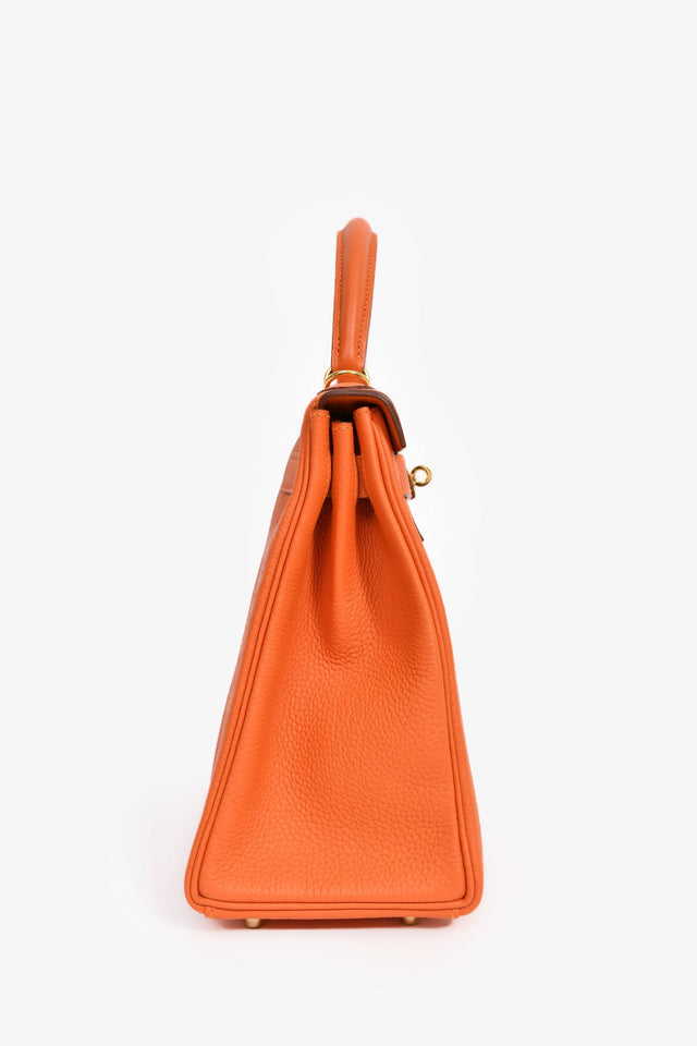 Hermes 2015 Orange Togo Leather Kelly 28 With Strap
