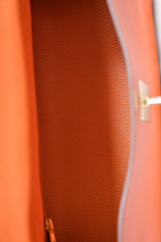 Hermes 2015 Orange Togo Leather Kelly 28 With Strap