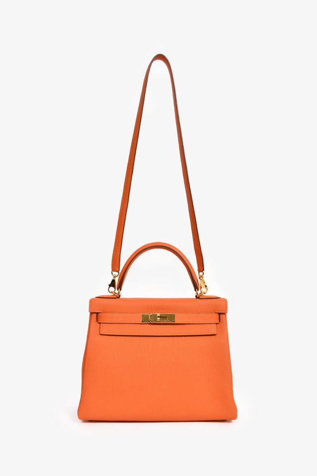 Hermes 2015 Orange Togo Leather Kelly 28 With Strap