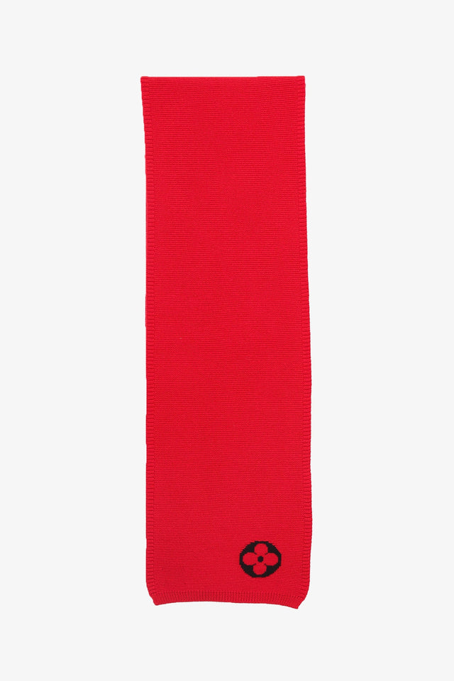 Louis Vuitton Red Wool Knit 'LV' Embroidered Scarf