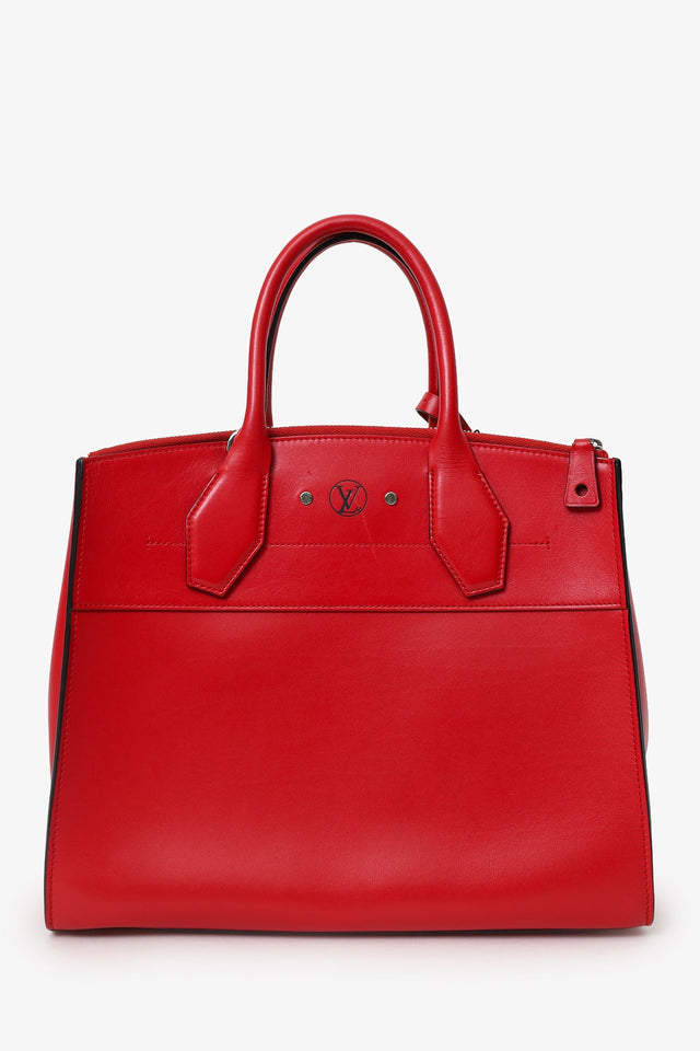 Louis Vuitton Red Leather 'City Steamer' Top Handle With Strap