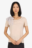 Louis Vuitton Cream Knit Short Sleeve Top With Silk Damier Scarf Size S