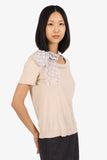 Louis Vuitton Cream Knit Short Sleeve Top With Silk Damier Scarf Size S