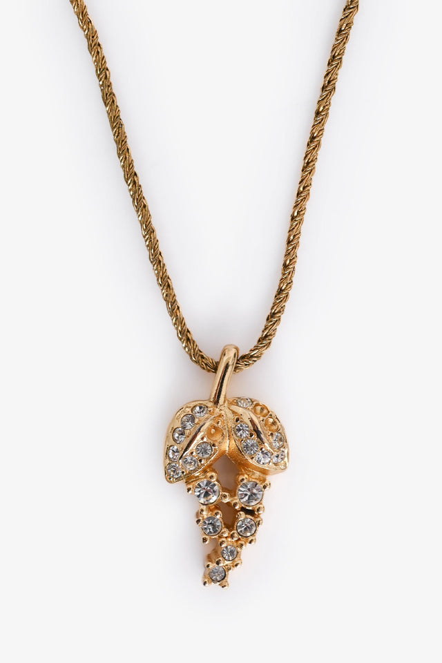 Christian Dior Vintage Gold Tone Metal Crystal Embellished Foliage Necklace
