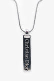 Christian Dior Silver Tone Metal Logo Plaque Pendant Necklace