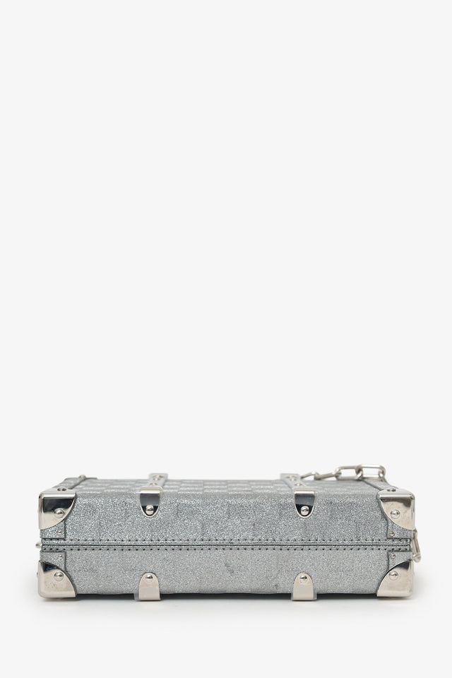 Louis Vuitton Silver Glitter Aluminum Monogram Special Order Briefcase Trunk With Strap