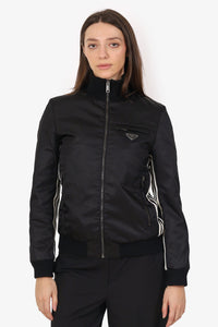 Prada x Adidas 2021 Black Re-Nylon Striped Zip-Up Jacket Size 40