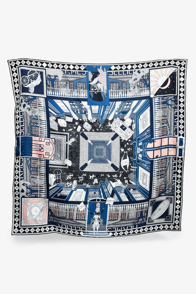 Hermes Navy/Blush Silk 'Objets de Curiosite' Scarf 90