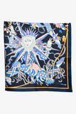 Hermes Black/Cobalt Silk 'Le Sacre des Saisons' Scarf 90