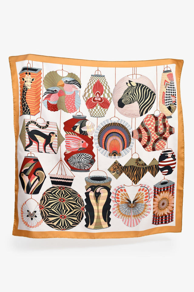 Hermes Gold/Blush Silk ' Lanternes et Ballons' Scarf 90 with Tags