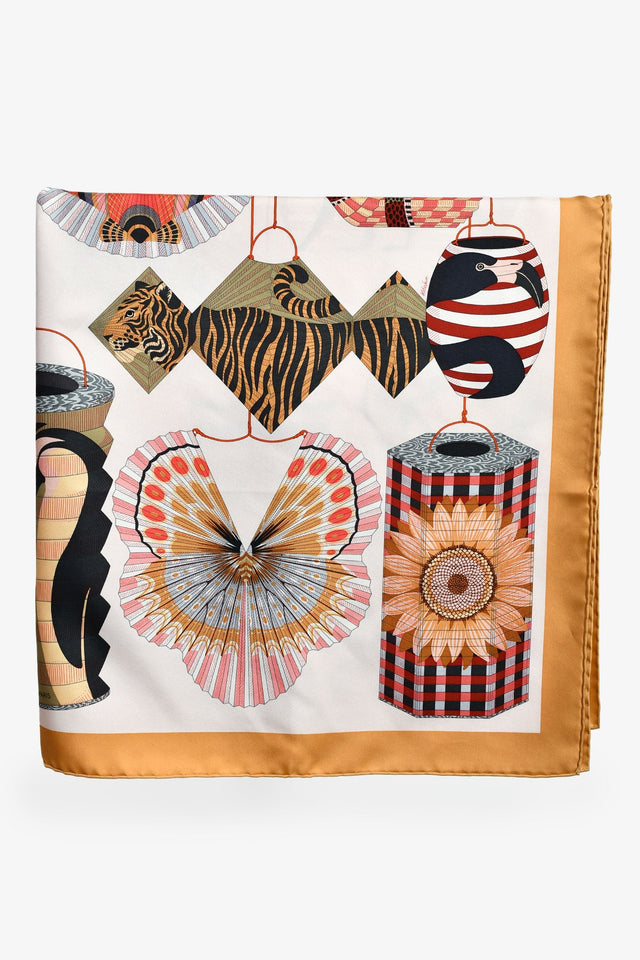 Hermes Gold/Blush Silk ' Lanternes et Ballons' Scarf 90 with Tags