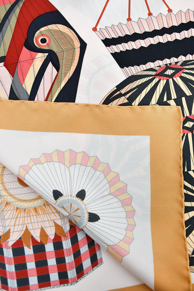 Hermes Gold/Blush Silk ' Lanternes et Ballons' Scarf 90 with Tags