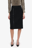 Burberry London Black Leather Trim Knee Length Skirt Size 14