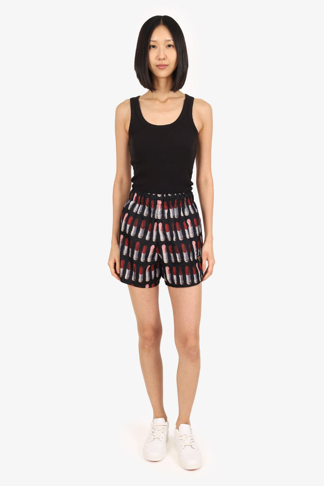 Prada Black/Pink Lipstick Print Shorts Size 38