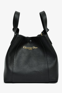 Christian Dior Black Grained Calfskin Bucket Bag With Strap