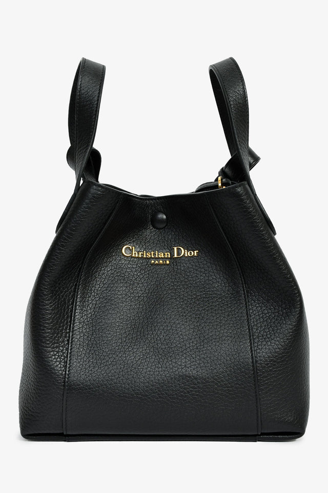 Christian Dior Black Grained Calfskin Bucket Bag With Strap