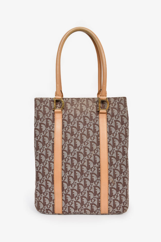 Christian Dior Vintage Brown Canvas Oblique Trotter Tote Bag