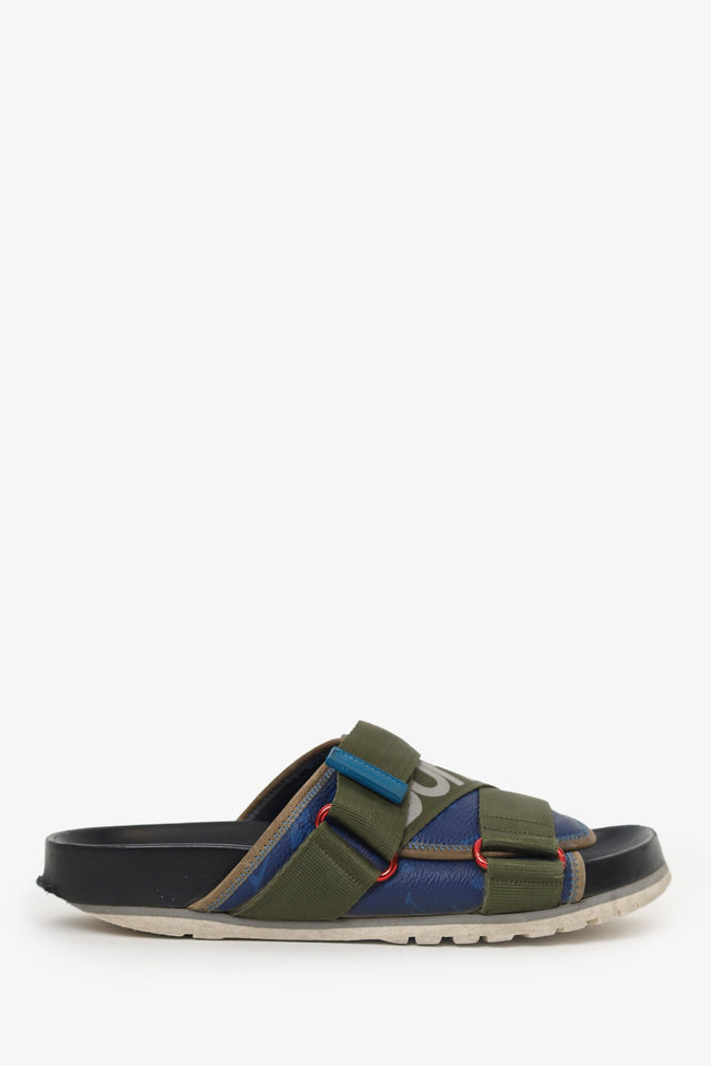 Louis Vuitton Green/Black Leather/Canvas Slides Size 5