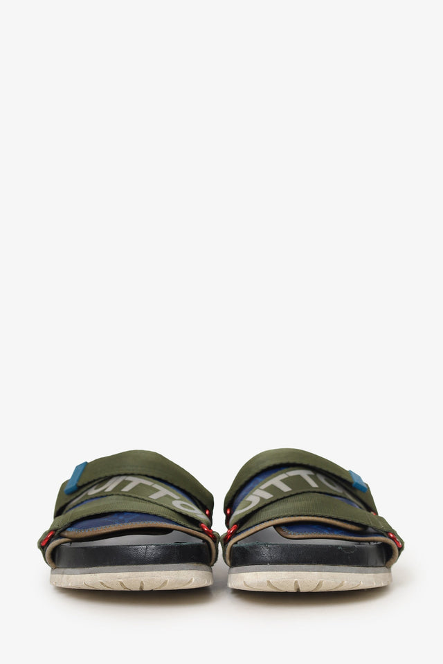 Louis Vuitton Green/Black Leather/Canvas Slides Size 5