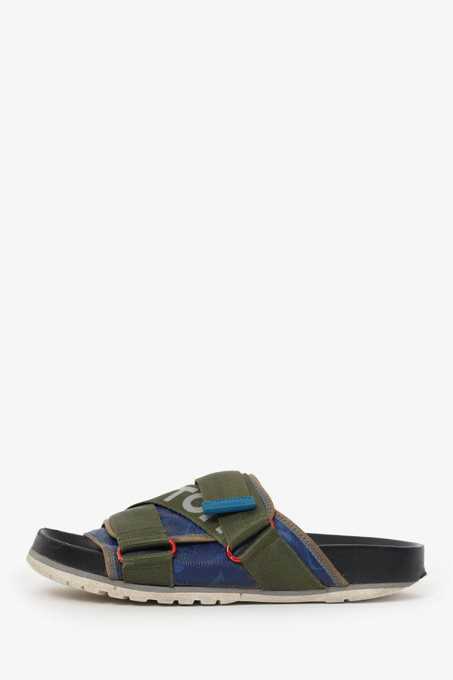 Louis Vuitton Green/Black Leather/Canvas Slides Size 5