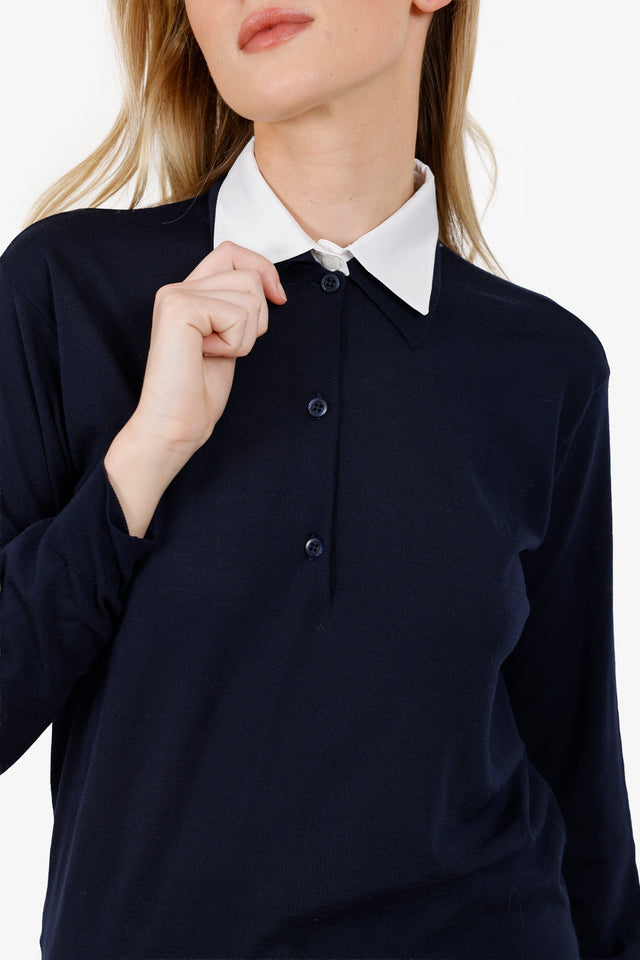 Prada Navy Wool Long Sleeve Polo Size 40