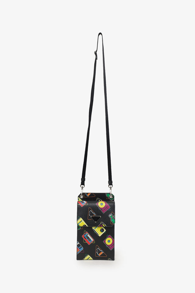 Prada Black Saffiano Robot Print Phone Case Bag