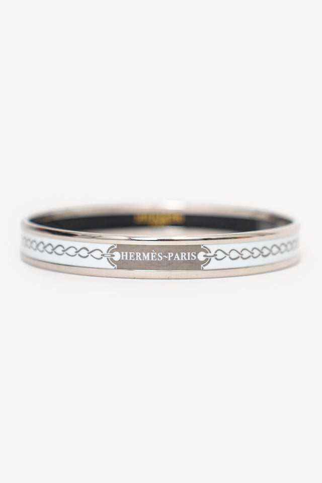 Hermes Silver Tone/White Bangle