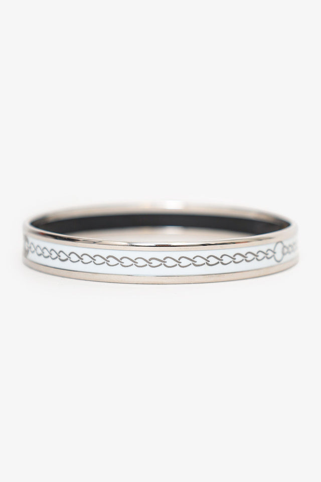 Hermes Silver Tone/White Bangle