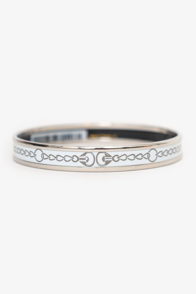 Hermes Silver Tone/White Bangle