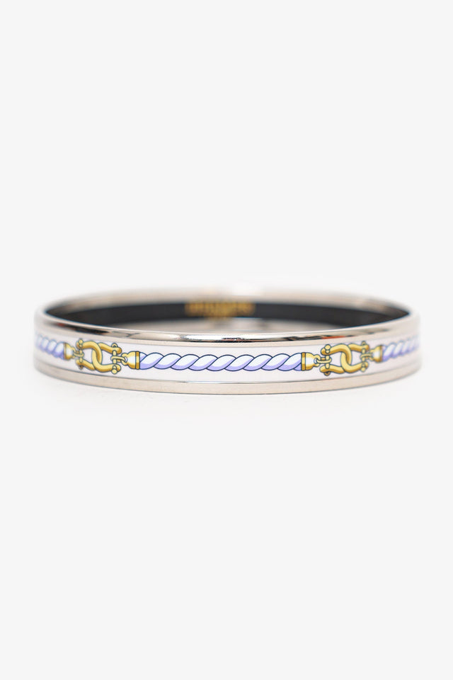 Hermes Silver Tone/White Rope Print Bangle
