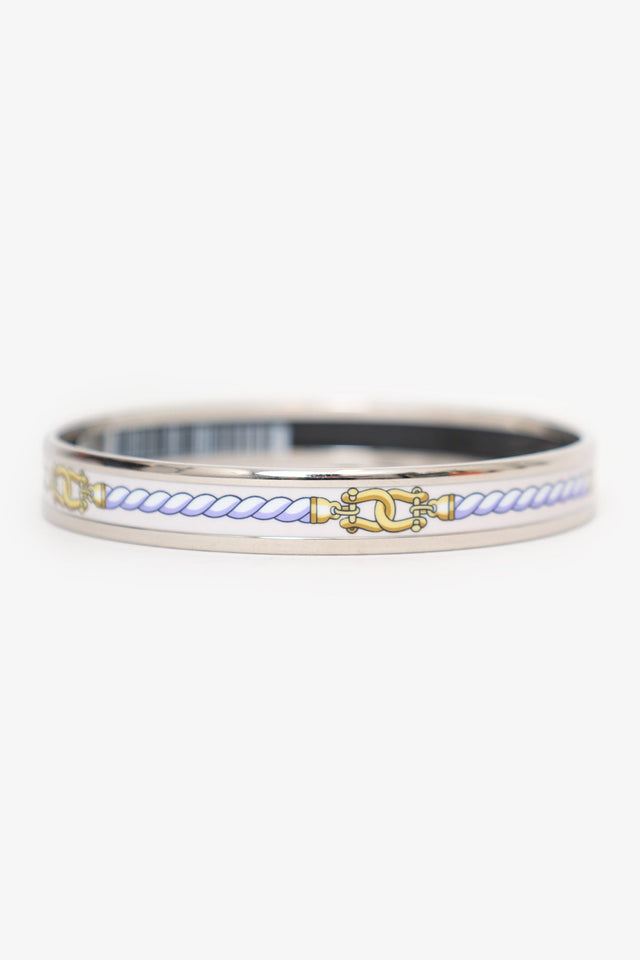 Hermes Silver Tone/White Rope Print Bangle