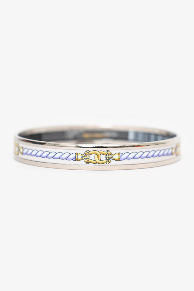 Hermes Silver Tone/White Rope Print Bangle