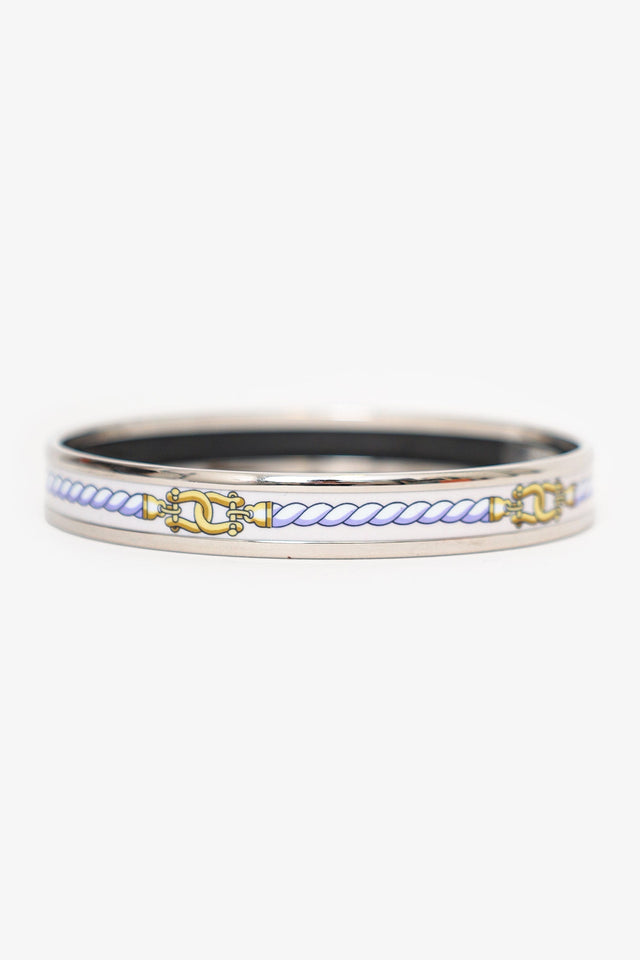 Hermes Silver Tone/White Rope Print Bangle