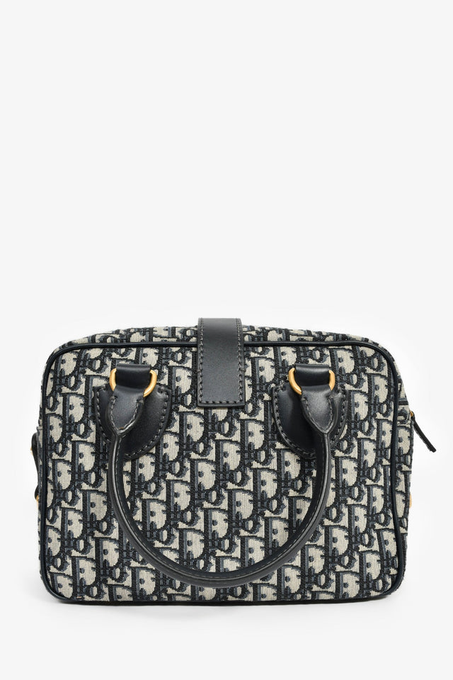 Christian Dior 2017 Navy Oblique Jacquard Bowling Bag with Strap
