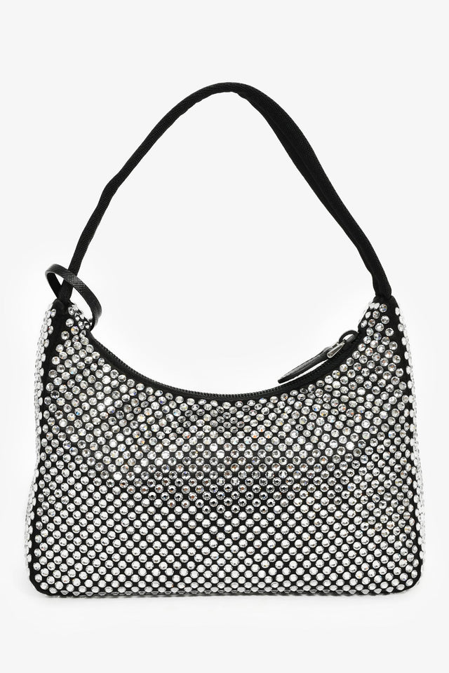 Prada Black Satin Crystal Re-Edition Mini Shoulder Bag