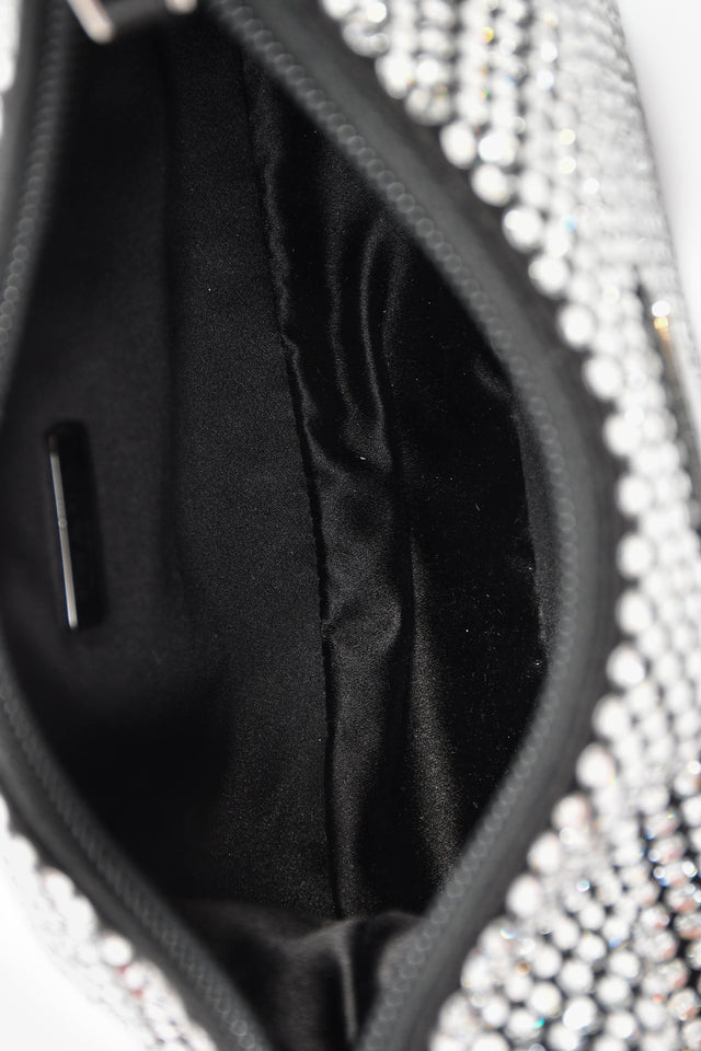 Prada Black Satin Crystal Re-Edition Mini Shoulder Bag