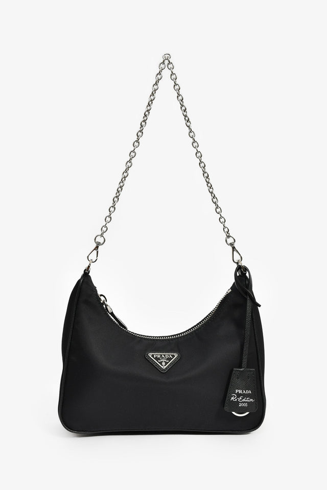 Prada Black Re-Nylon Re-Edition 2005 Crossbody Bag with Chain & Pouch