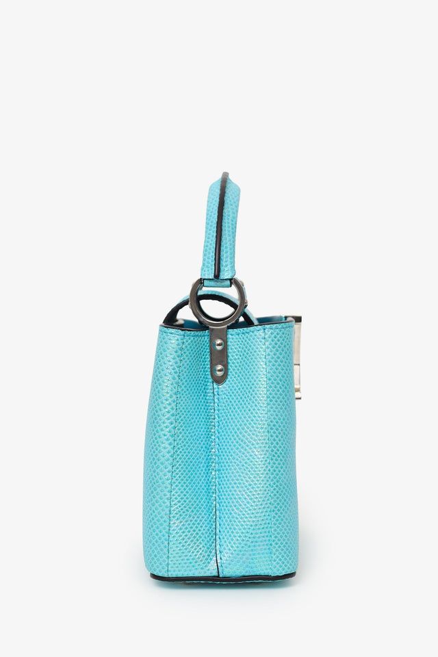 Louis Vuitton Blue Metallic Python Leather Mini Capucines with Strap