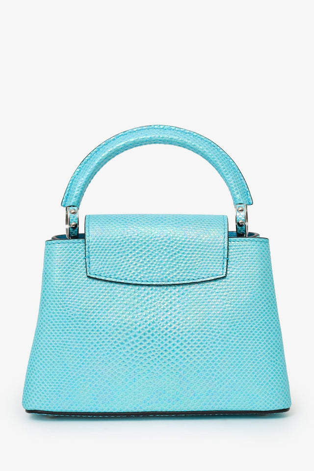 Louis Vuitton Blue Metallic Python Leather Mini Capucines with Strap
