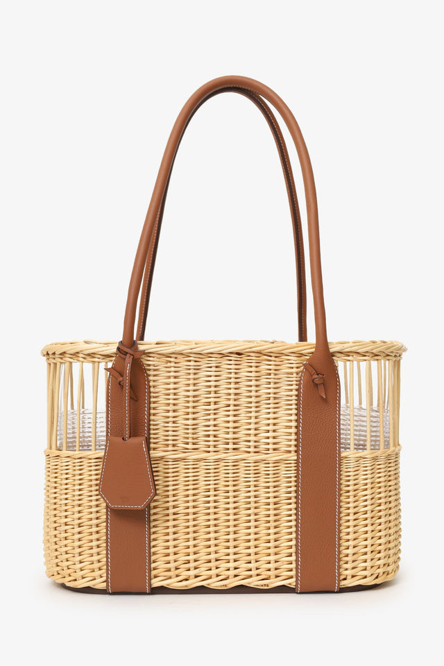 Hermes 2022 Beige/Brown Wicker/Taurillon Leather Park Bottle Basket